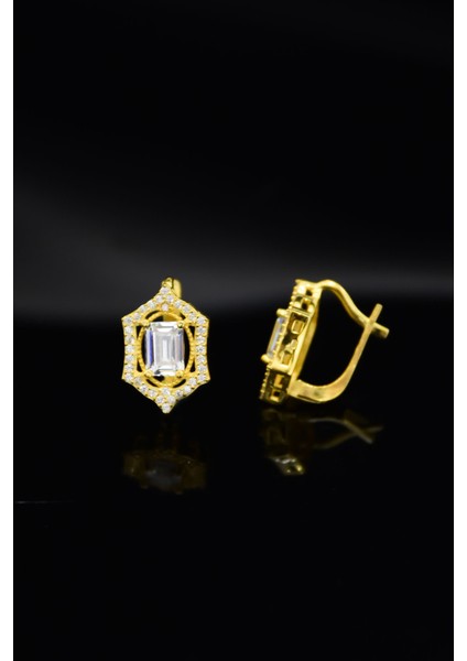 925 Ayar Gümüş Altın Kaplama Baget Taşlı Küpe fiyatları