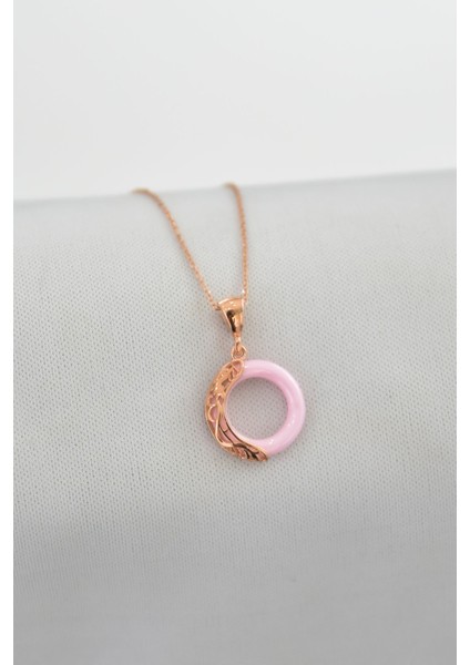 925 Ayar Gümüş Rose Kaplama Ejderha Desenli Pembe Simit Kolye