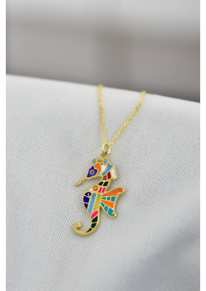 925 Ayar Gümüş Altın Kaplama Renkli Mineli Denizatı Kolye modelleri