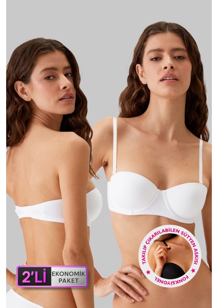 2'li Paket Beyaz 6803 Verona Soft Push Up Yarı Destekli Straplez Sütyen Set