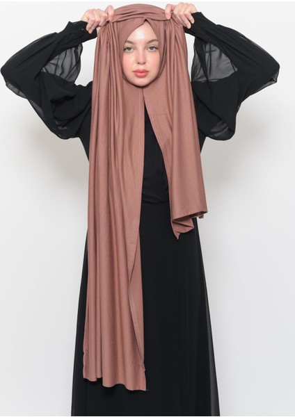 Hazır Pratik Geçmeli Lüks Organik Düz Penye Şal Çapraz Hizalı-Toprak