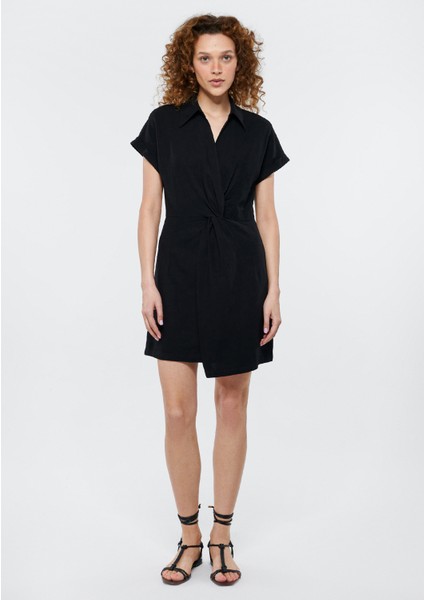 Kadın Keten Karışımlı Büzgü Detaylı Elbise 1310277-900 fiyatları