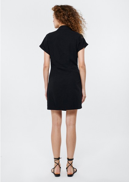 Kadın Keten Karışımlı Büzgü Detaylı Elbise 1310277-900 modelleri