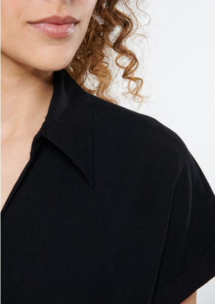 Kadın Keten Karışımlı Büzgü Detaylı Elbise 1310277-900 fırsatları