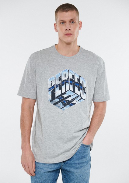 Erkek Perfectly Baskılı Gri Tişört 0611384-80196 fiyatları