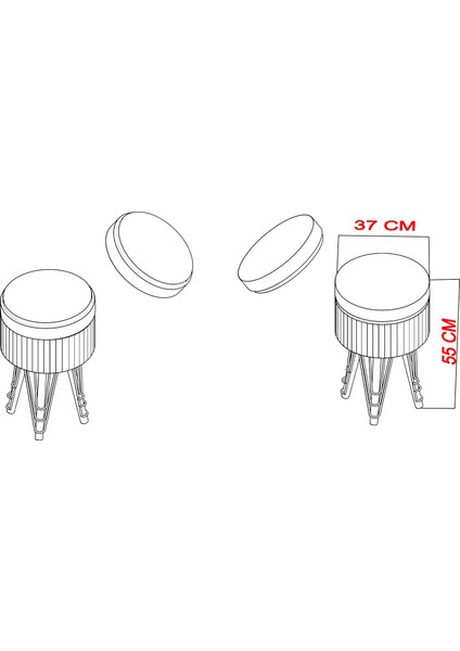 Bianco Metal Ayaklı Sehpalı Puf Altın Gümüş Gri (Gold Silver Gray)