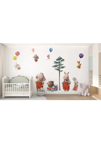 Oda Arkadaşlarım Eğlenceli Pastel Hayvanlar Çocuk Odası Duvar Sticker Seti fiyatları