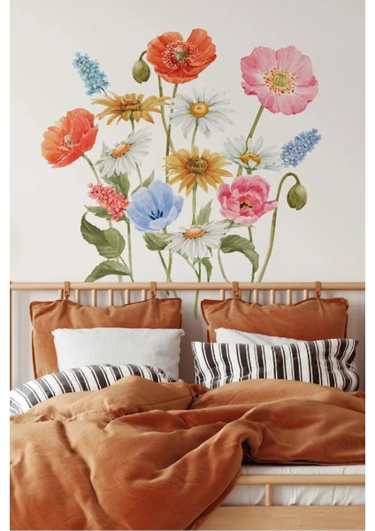Rengarenk Watercolor Vahşi Çiçekler Modern Duvar Sticker
