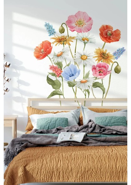 Rengarenk Watercolor Vahşi Çiçekler Modern Duvar Sticker fiyatları