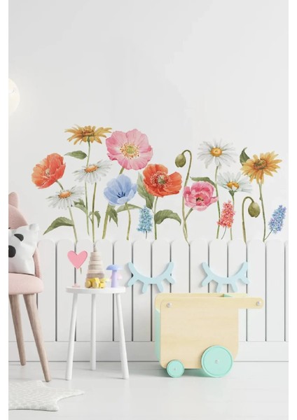 Rengarenk Watercolor Vahşi Çiçekler Modern Duvar Sticker fırsatları