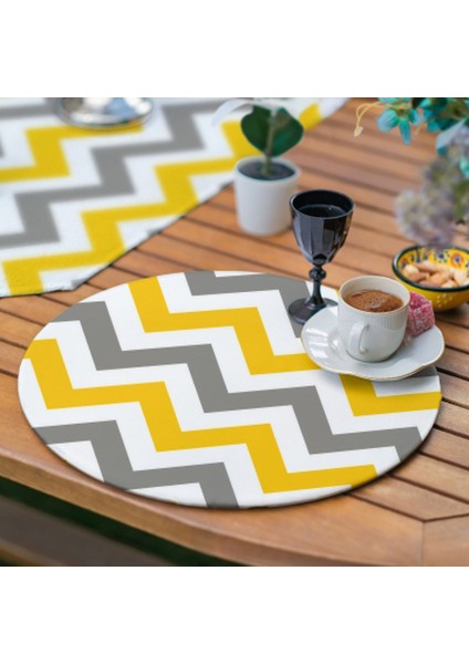 Sarı Gri Zigzag Desen Amerikan Servis, Kumaş Supla