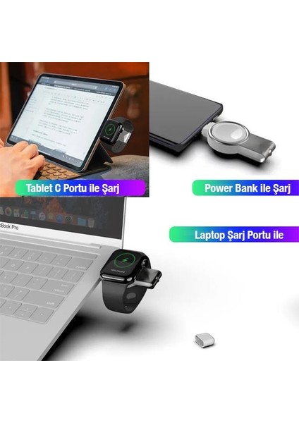 Polham USB ve Type C Girişli Apple Watch 1,2,3,4,5,6,7,8 ve Se Akıllı Saat Şarj Aleti, Akım Korumalı