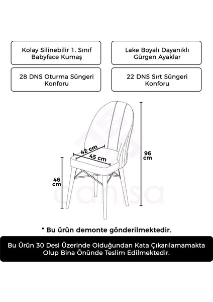 Jena Serisi 6 Adet Mutfak Sandalyesi 1.sınıf Babyface Ithal Kumaş Ceviz Gürgen Ayak