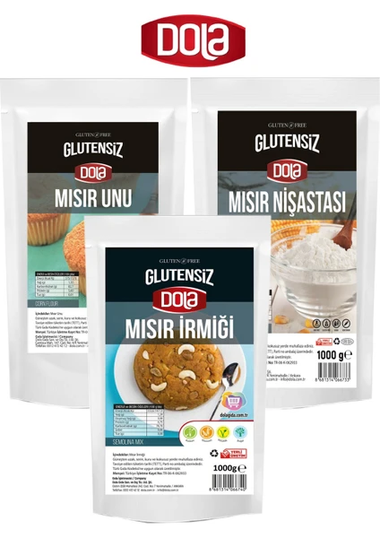 3'lü Glutensiz Un Seti Mısır Unu, Mısır Nişastası ve Mısır Irmiği 1 kg x 3 Adet