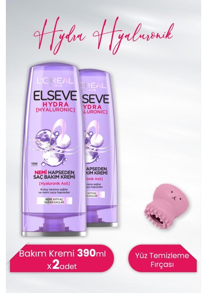 Hydra Hyaluronik Saç Bakım Kremi 390 ml x 2 Adet ve Tarko Lionesse Yüz Temizleme Fırçası Pembe