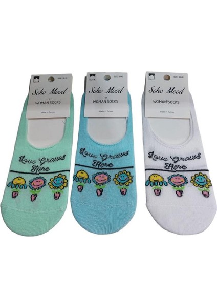 3'lü Pamuklu Silikonlu Kadın Babet Çorap