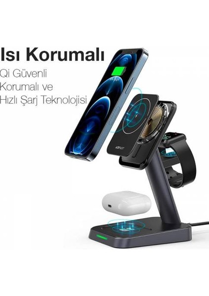 Masaüstü 3in1 Şarj Istasyonu Magsafe Saat Kulaklık Iphone Şarj Iphone 12 13 14 Pro Max Şarj