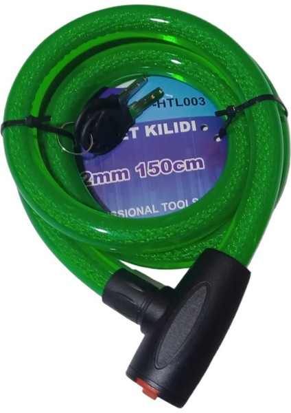 Motosiklet Halat Kilit Anahtarlı Yeşil 22MM 150CM