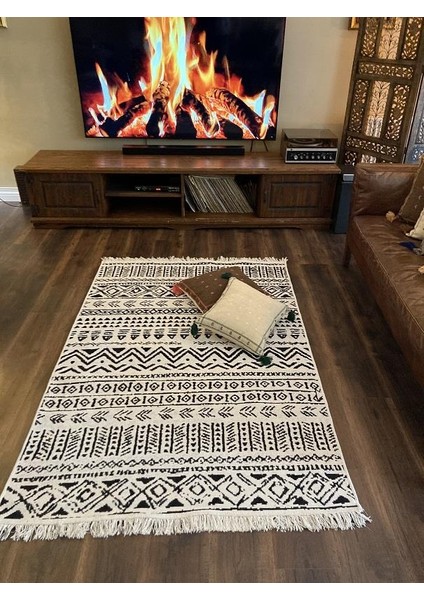 Yıkanabilir Çift Taraflı Dokuma Kilim Bahar 03 Siyah 80 x 150 cm