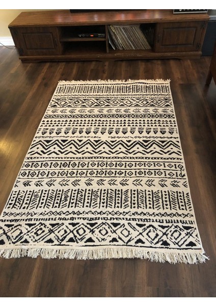 Yıkanabilir Çift Taraflı Dokuma Kilim Bahar 03 Siyah 80 x 150 cm