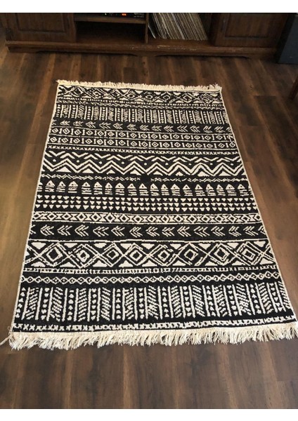 Yıkanabilir Çift Taraflı Dokuma Kilim Bahar 03 Siyah 80 x 150 cm