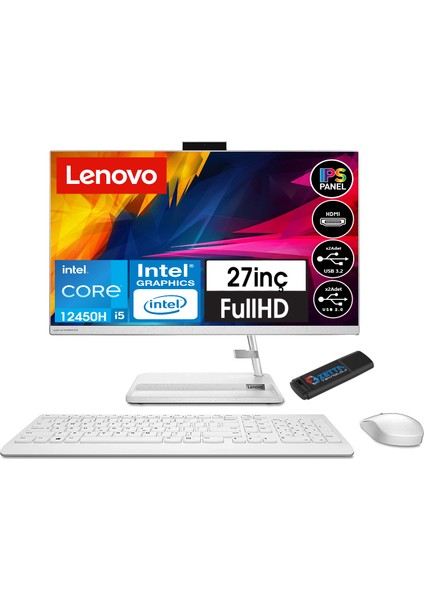 Ideacentre Aıo 3 27IAP7 Intel Core I5 12450H 8 GB 256GB SSD 27" Dos Aıo Masaüstü Bilgisayar BF0GJ00K7TX01+ZETTAUSBBELLEK