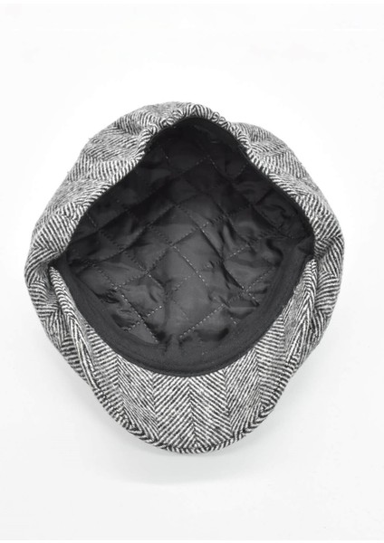 Erkek Siyah Beyaz Yün Balıksırtı Kasket fırsatları