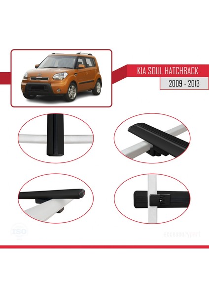 Kia Soul Hatchback 2009-2013 Arası ile Uyumlu Basıc Model Ara Atkı Tavan Barı Siyah