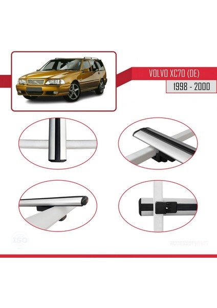 Volvo XC70 (De) 1998-2000 Arası ile Uyumlu Basıc Model Ara Atkı Tavan Barı Gri