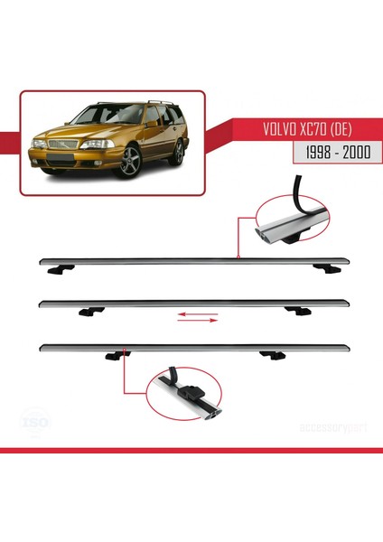 Volvo XC70 (De) 1998-2000 Arası ile Uyumlu Basıc Model Ara Atkı Tavan Barı Gri