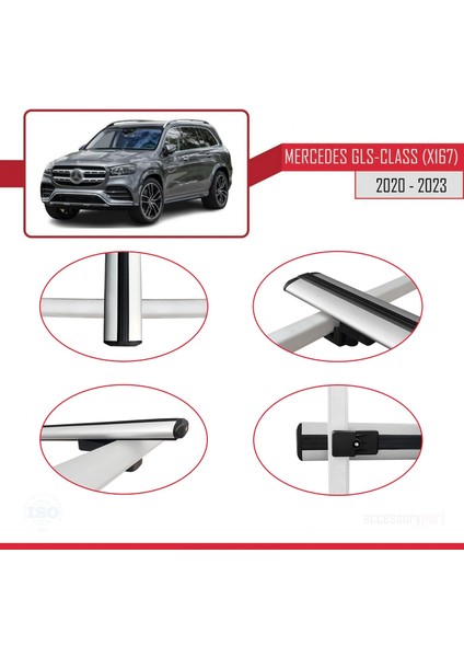 Mercedes Gls-Class (X167) 2020 ve Sonrası ile Uyumlu Basıc Model Ara Atkı Tavan Barı Gri