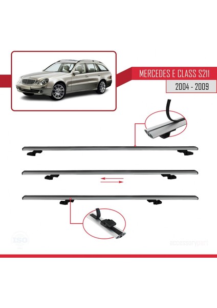 Mercedes E Class S211 2004-2009 Arası ile Uyumlu Basıc Model Ara Atkı Tavan Barı Gri