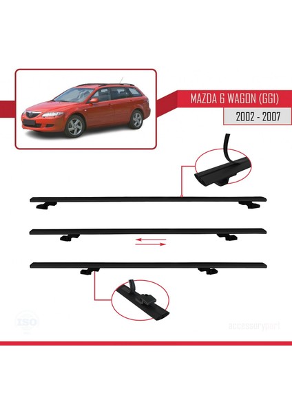 Mazda 6 (Gg1) 2002-2007 Arası ile Uyumlu Basıc Model Ara Atkı Tavan Barı Siyah