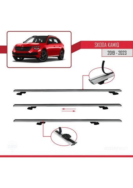 Skoda Kamiq 2019 ve Sonrası ile Uyumlu Basıc Model Ara Atkı Tavan Barı Gri