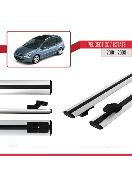 Peugeot 307 Estate 2001-2008 Arası ile Uyumlu Basıc Model Ara Atkı Tavan Barı Gri modelleri