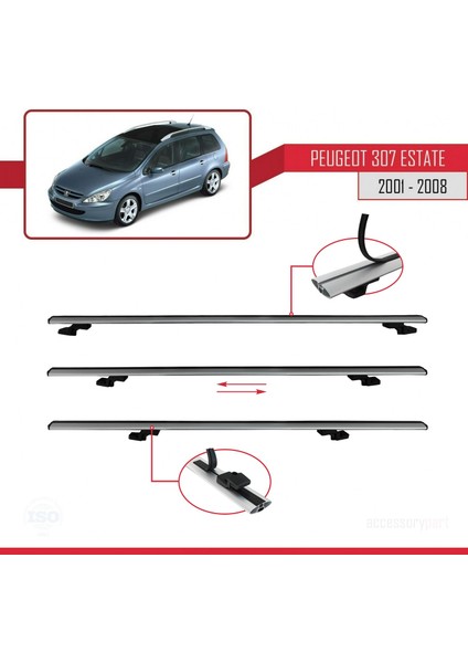 Peugeot 307 Estate 2001-2008 Arası ile Uyumlu Basıc Model Ara Atkı Tavan Barı Gri indirimleri