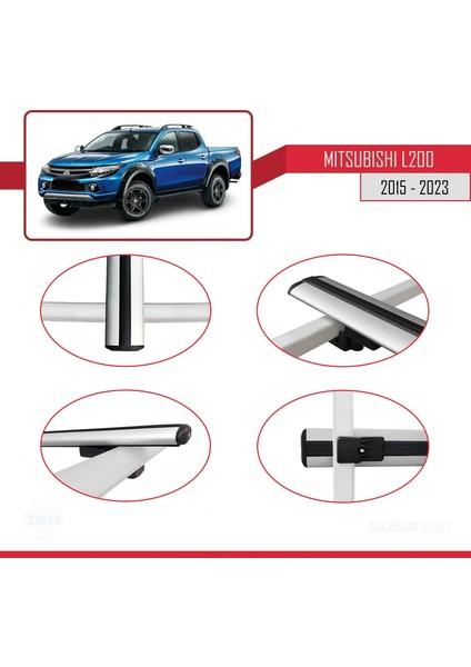Mitsubishi L200 2015 ve Sonrası ile Uyumlu Basıc Model Ara Atkı Tavan Barı Gri