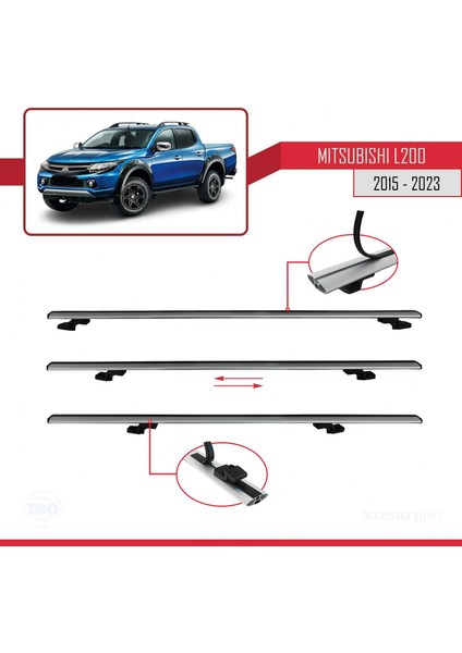 Mitsubishi L200 2015 ve Sonrası ile Uyumlu Basıc Model Ara Atkı Tavan Barı Gri