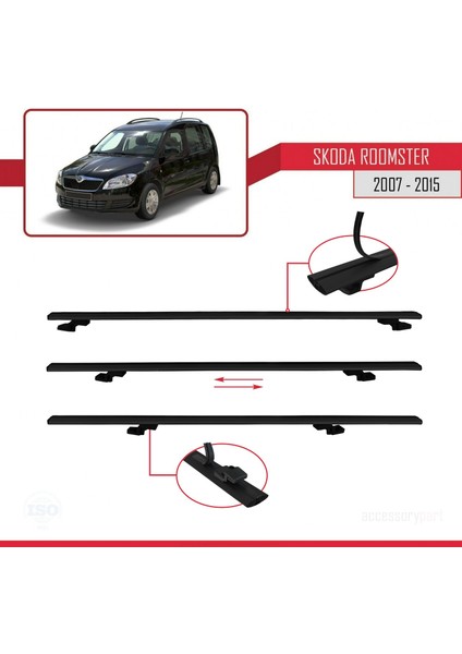 Skoda Roomster 2007-2015 Arası ile Uyumlu Basıc Model Ara Atkı Tavan Barı Siyah