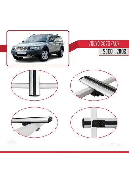 Volvo XC70 (Au) 2000-2008 Arası ile Uyumlu Basıc Model Ara Atkı Tavan Barı Gri