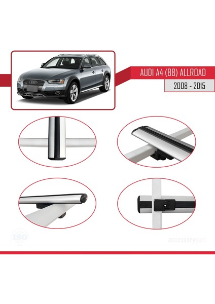 Audi A4 Allroad (B8) 2008-2015 Arası ile Uyumlu Basıc Model Ara Atkı Tavan Barı Gri