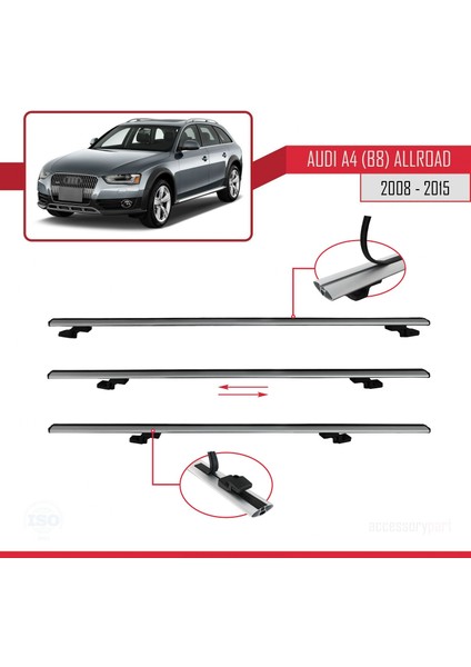 Audi A4 Allroad (B8) 2008-2015 Arası ile Uyumlu Basıc Model Ara Atkı Tavan Barı Gri