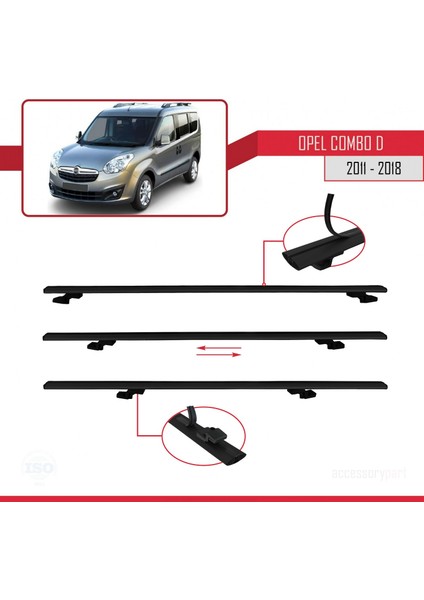 Opel Combo (D) 2012-2018 Arası ile Uyumlu Basıc Model Ara Atkı Tavan Barı Siyah