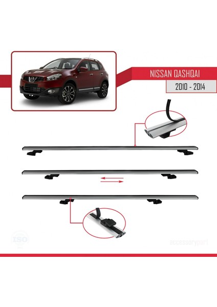 Nissan Qashqai 2010-2014 Arası ile Uyumlu Basıc Model Ara Atkı Tavan Barı Gri