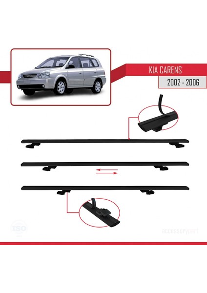 Kia Carens 2002-2006 Arası ile Uyumlu Basıc Model Ara Atkı Tavan Barı Siyah