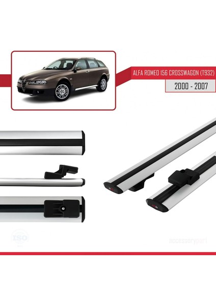 Alfa Romeo 156 Crosswagon (T932) 2000-2007 Arası ile Uyumlu Basıc Model Ara Atkı Tavan Barı Gri