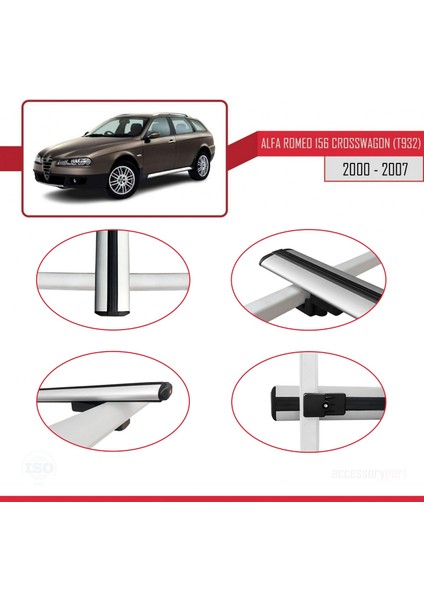 Alfa Romeo 156 Crosswagon (T932) 2000-2007 Arası ile Uyumlu Basıc Model Ara Atkı Tavan Barı Gri