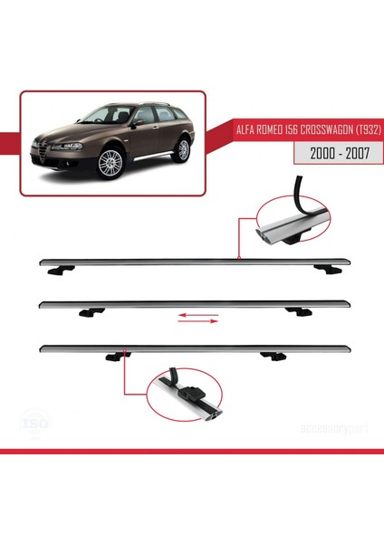 Alfa Romeo 156 Crosswagon (T932) 2000-2007 Arası ile Uyumlu Basıc Model Ara Atkı Tavan Barı Gri
