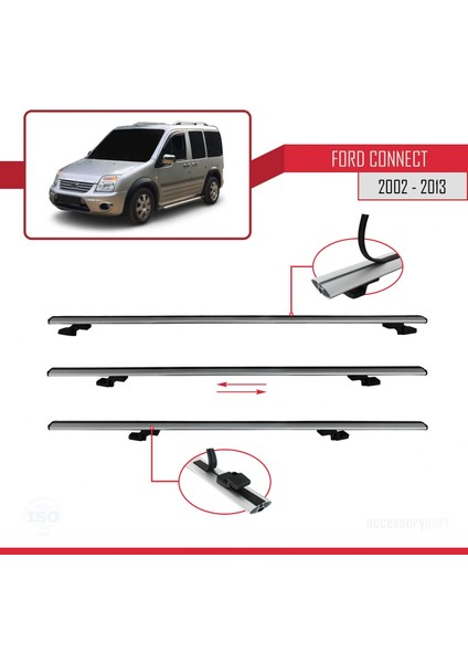 Ford Connect 2002-2013 Arası ile Uyumlu Basıc Model Ara Atkı Tavan Barı Gri