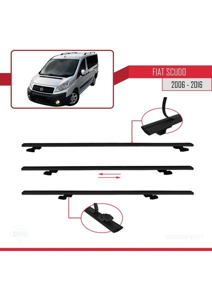 Fiat Scudo 2006-2016 Arası ile Uyumlu Basıc Model Ara Atkı Tavan Barı Siyah